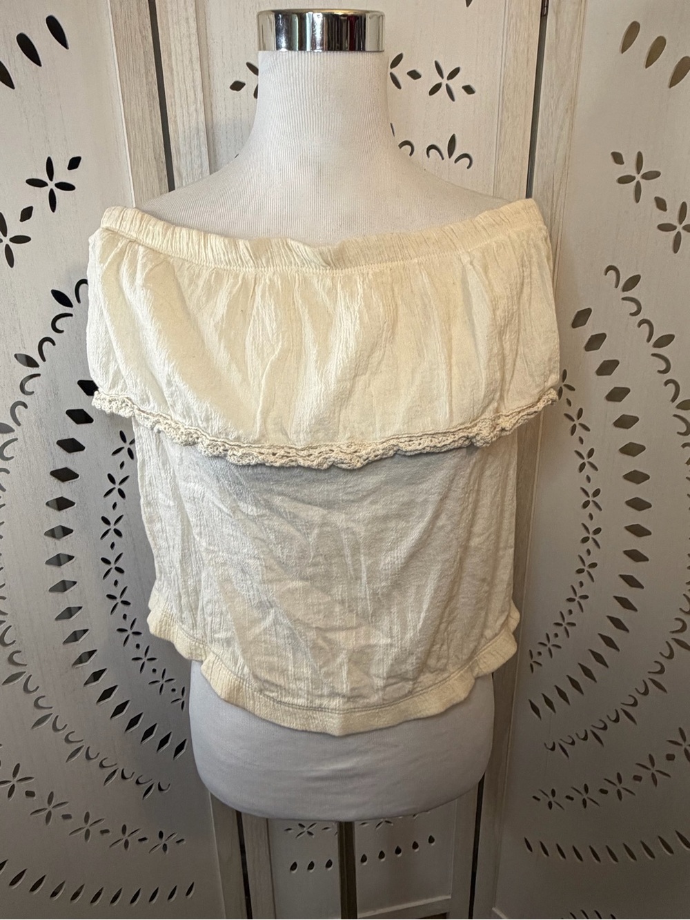 100% Cotton Off-Shoulder Cream Boho Peasant Top